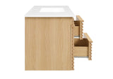 EEI-5801-OAK-WHI Render 48" Wall-Mount Bathroom Vanity By Modway