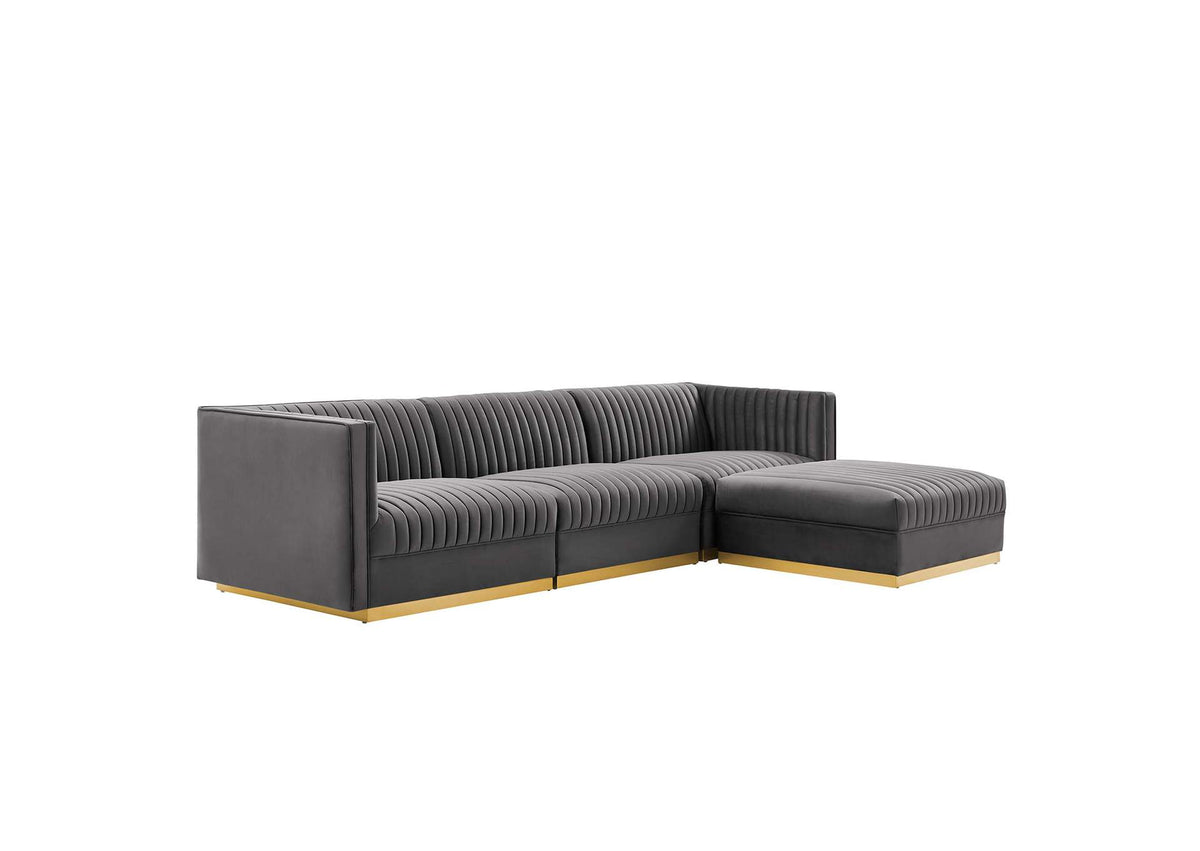 EEI-5826-GRY Sanguine 4-Piece Channel Tufted Performance Velvet Modular Sectional Sofa By Modway
