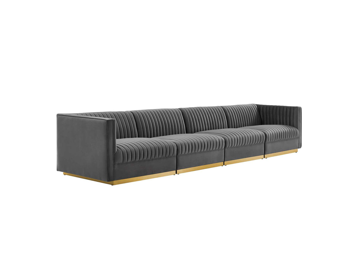 EEI-5827-GRY Sanguine Channel Tufted Performance Velvet 4-Seat Modular Sectional Sofa By Modway