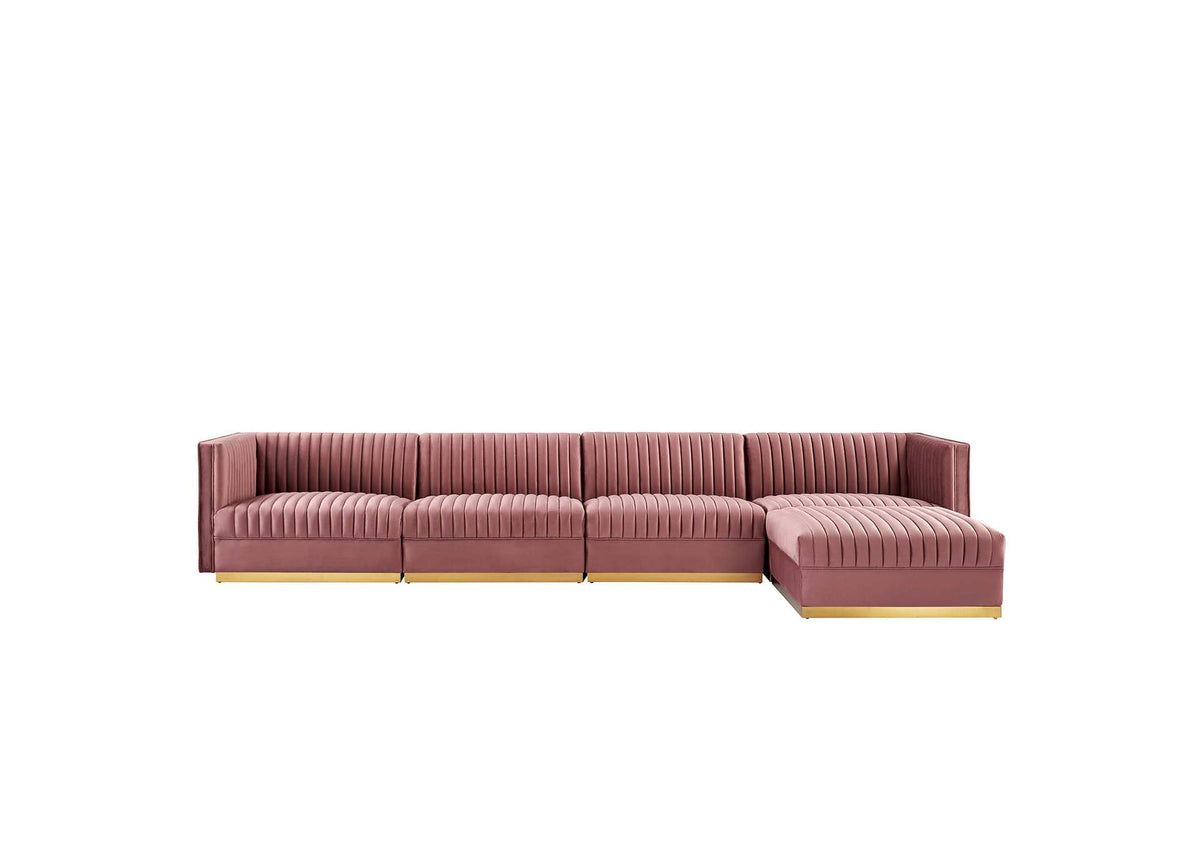 EEI-5828-DUS Sanguine 5 Piece Channel Tufted Performance Velvet Modular Sectional Sofa By Modway