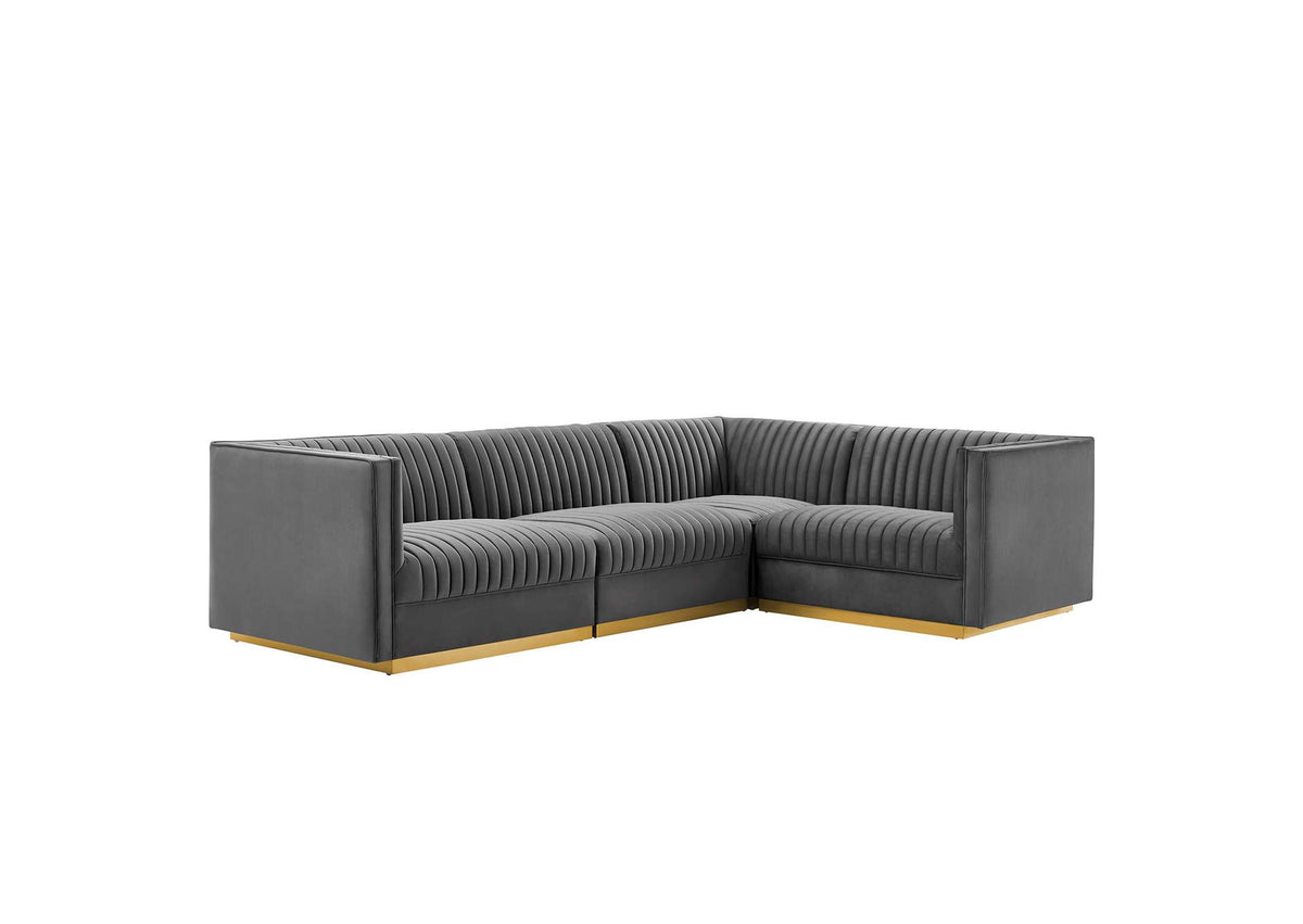 EEI-5829-GRY Sanguine 4-Piece Channel Tufted Performance Velvet Right-Facing Modular Sectional Sofa By Modway