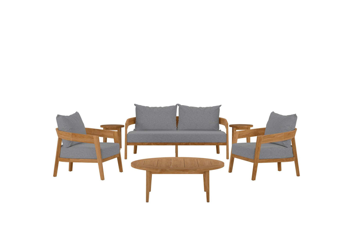 EEI-5833-NAT-GRY Brisbane 6-Piece Teak Wood Outdoor Patio Set By Modway