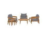 EEI-5833-NAT-GRY Brisbane 6-Piece Teak Wood Outdoor Patio Set By Modway