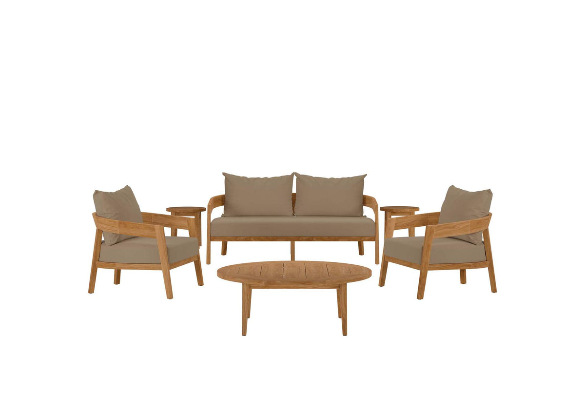 EEI-5833-NAT-LBR Brisbane 6-Piece Teak Wood Outdoor Patio Set By Modway