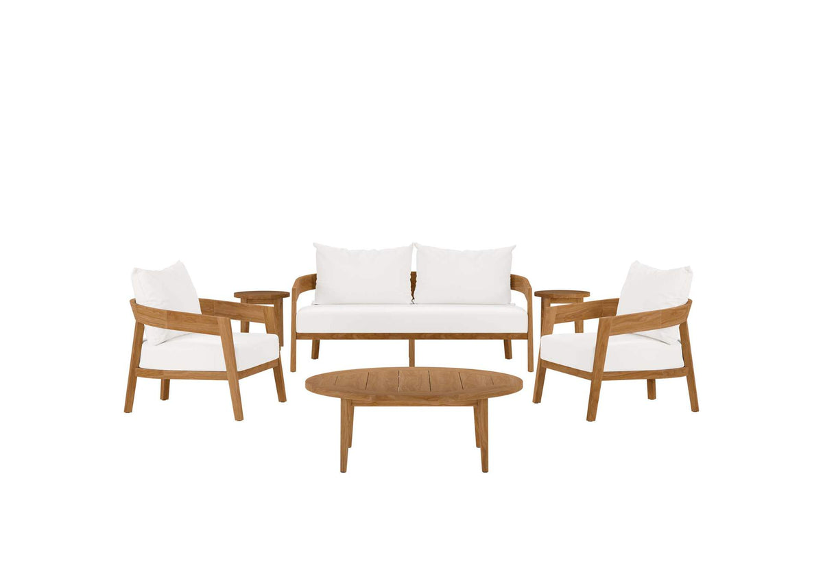 EEI-5833-NAT-WHI Brisbane 6-Piece Teak Wood Outdoor Patio Set By Modway