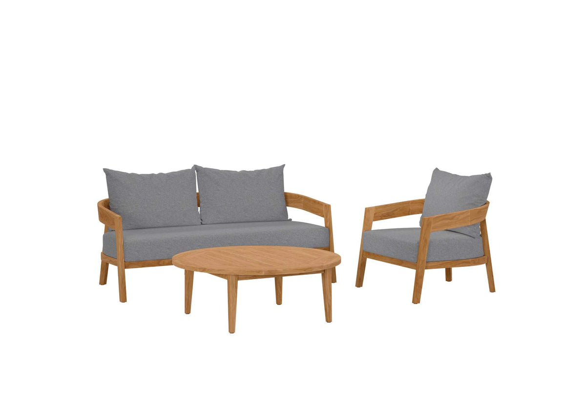 EEI-5834-NAT-GRY Brisbane 3-Piece Teak Wood Outdoor Patio Set By Modway