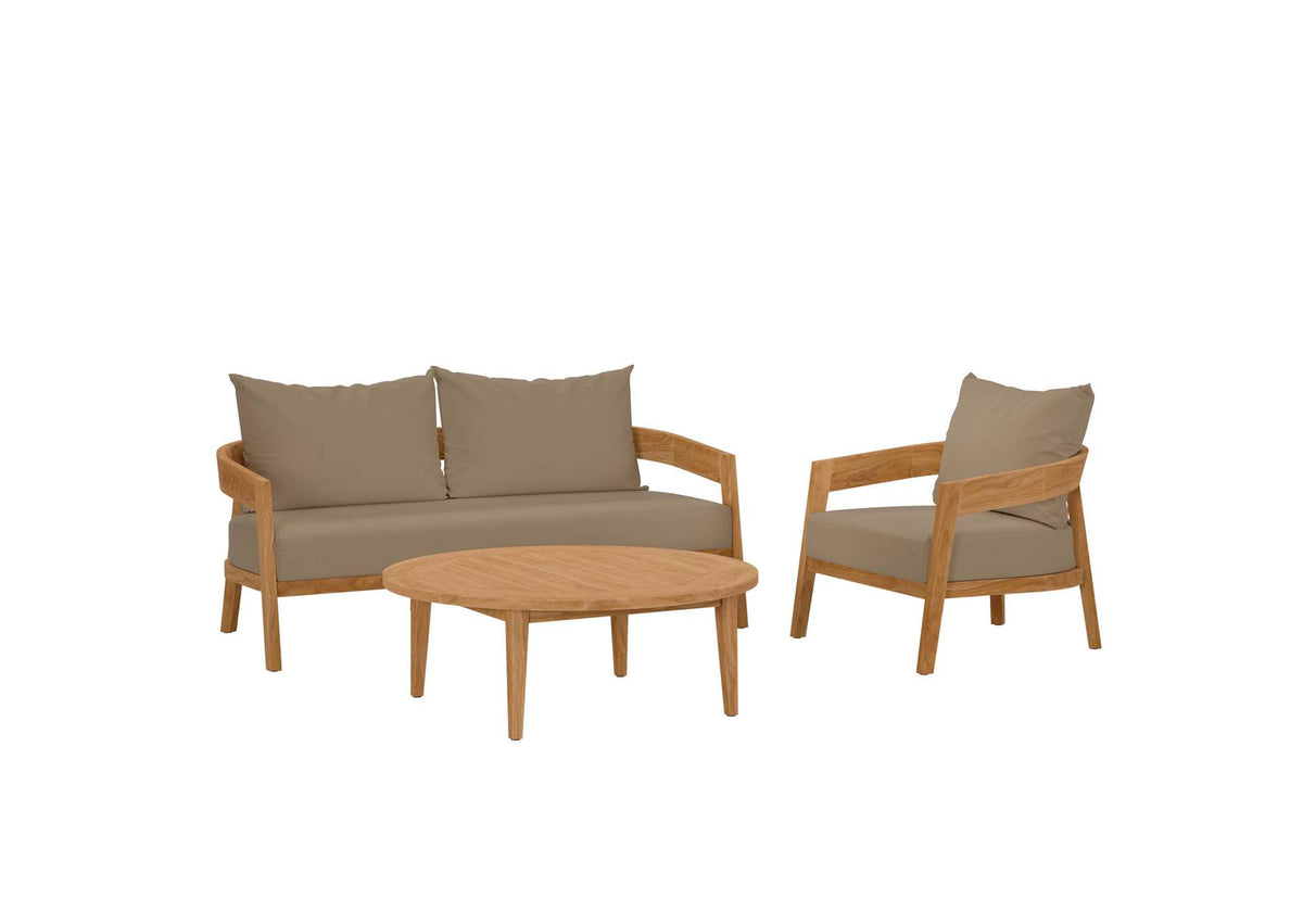 EEI-5834-NAT-LBR Brisbane 3-Piece Teak Wood Outdoor Patio Set By Modway
