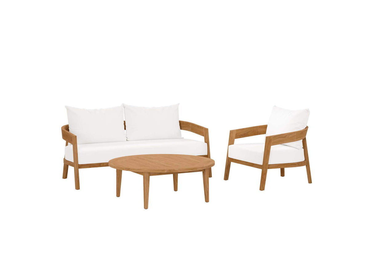 EEI-5834-NAT-WHI Brisbane 3-Piece Teak Wood Outdoor Patio Set By Modway