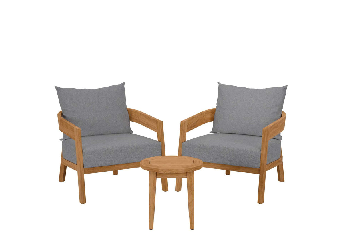 EEI-5835-NAT-GRY Brisbane 3-Piece Teak Wood Outdoor Patio Set By Modway