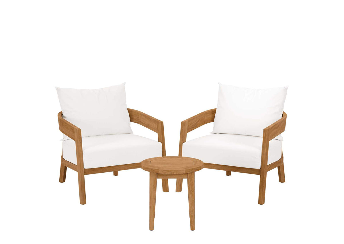 EEI-5835-NAT-WHI Brisbane 3-Piece Teak Wood Outdoor Patio Set By Modway