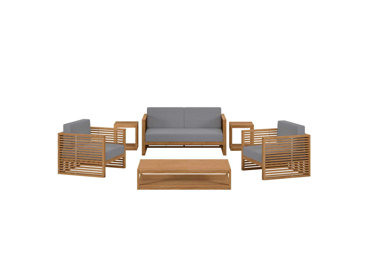 EEI-5836-NAT-GRY Carlsbad 6-Piece Teak Wood Outdoor Patio Set By Modway
