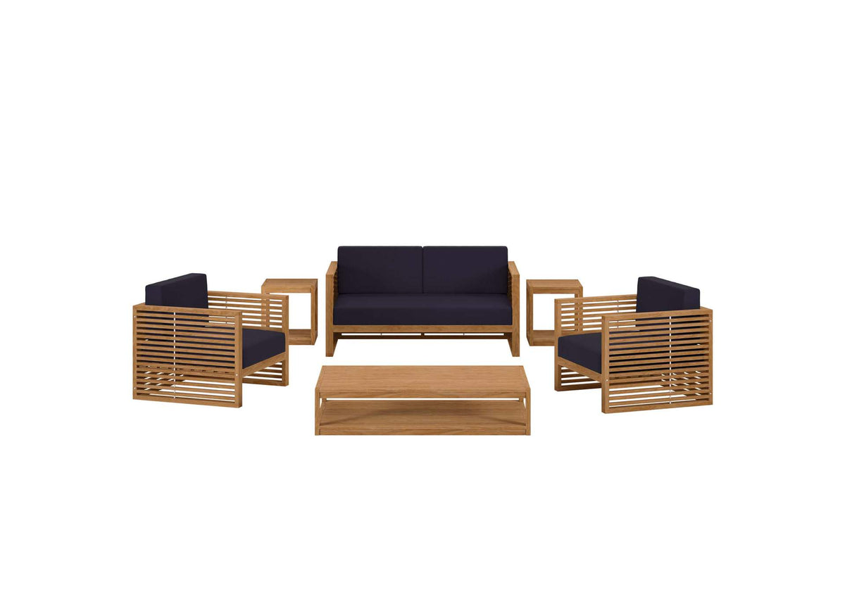EEI-5836-NAT-NAV Carlsbad 6-Piece Teak Wood Outdoor Patio Set By Modway