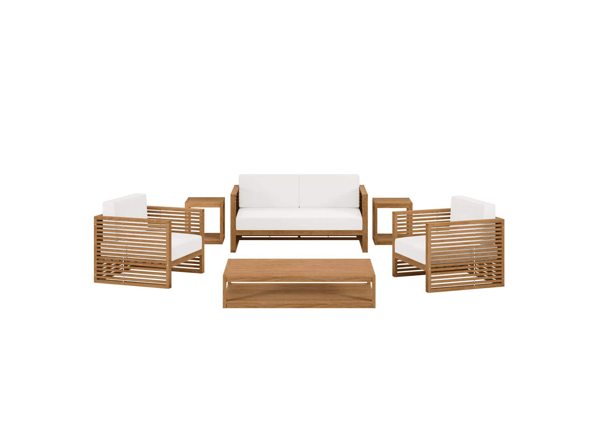 EEI-5836-NAT-WHI Carlsbad 6-Piece Teak Wood Outdoor Patio Set By Modway