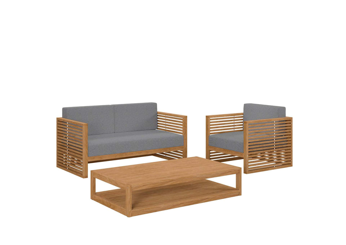 EEI-5837-NAT-GRY Carlsbad 3-Piece Teak Wood Outdoor Patio Set By Modway