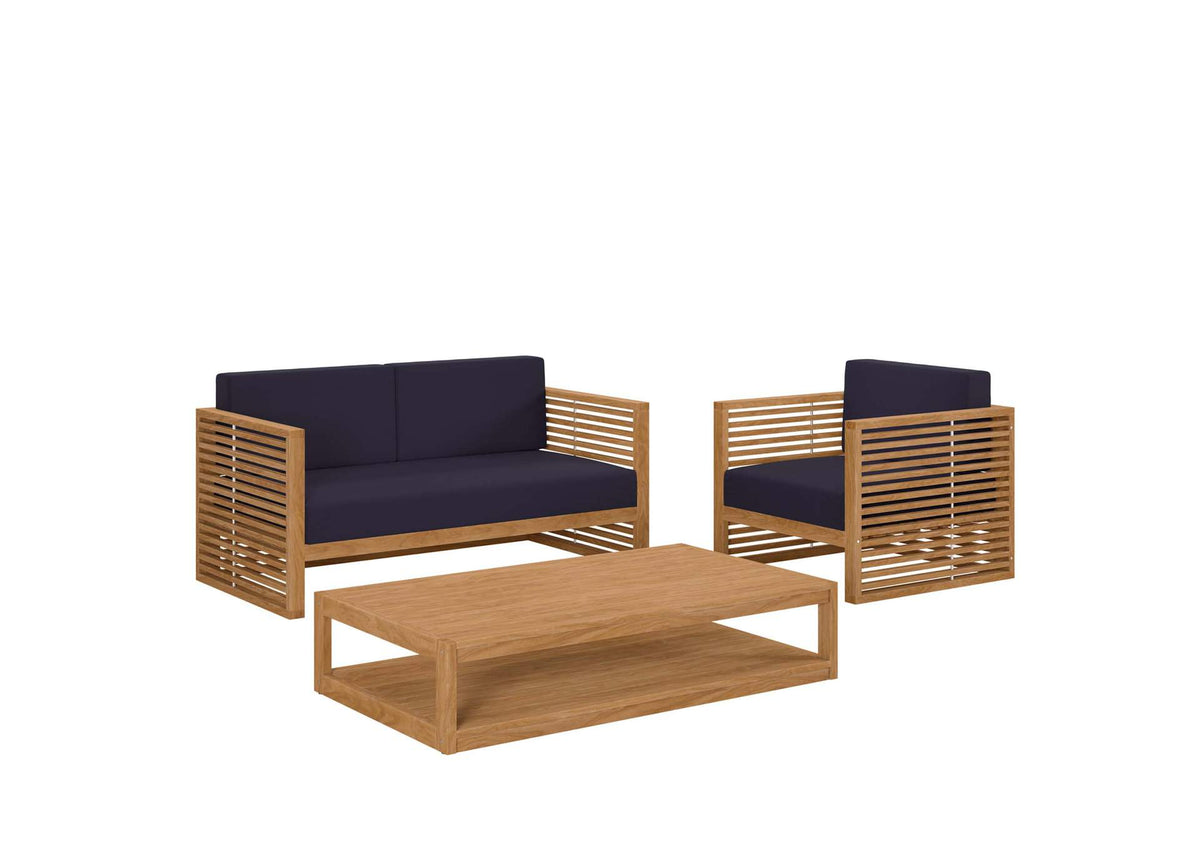 EEI-5837-NAT-NAV Carlsbad 3-Piece Teak Wood Outdoor Patio Set By Modway
