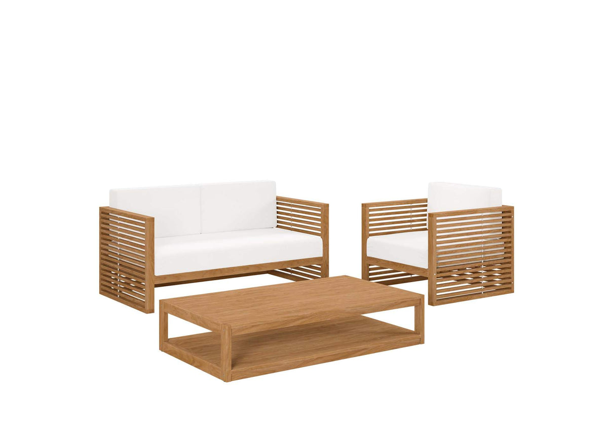 EEI-5837-NAT-WHI Carlsbad 3-Piece Teak Wood Outdoor Patio Set By Modway