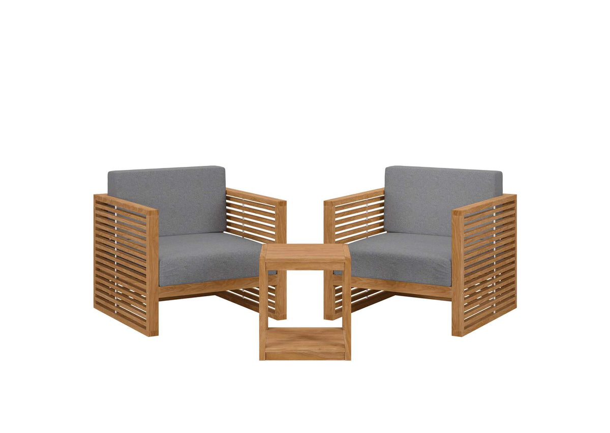EEI-5838-NAT-GRY Carlsbad 3-Piece Teak Wood Outdoor Patio Set By Modway