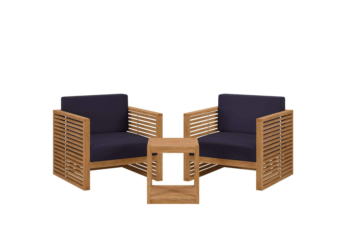 EEI-5838-NAT-NAV Carlsbad 3-Piece Teak Wood Outdoor Patio Set By Modway