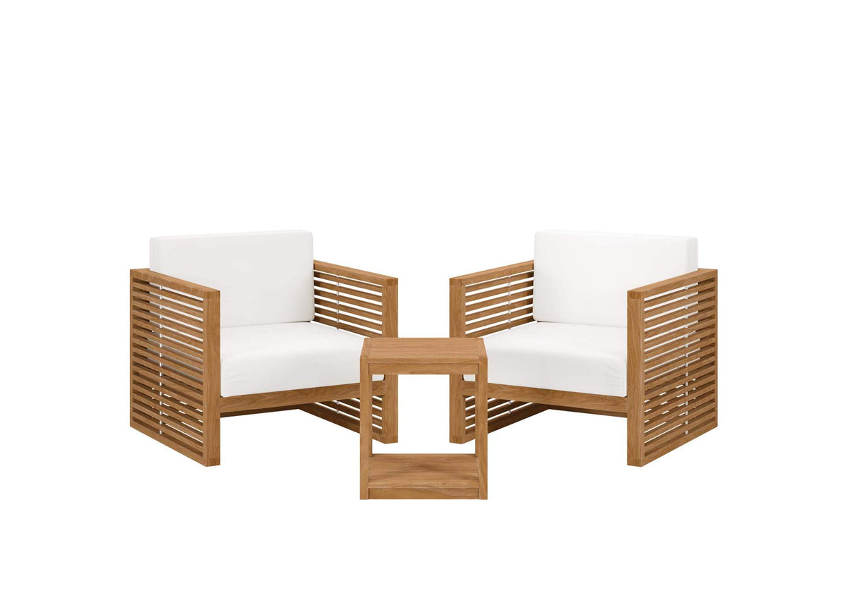 EEI-5838-NAT-WHI Carlsbad 3-Piece Teak Wood Outdoor Patio Set By Modway
