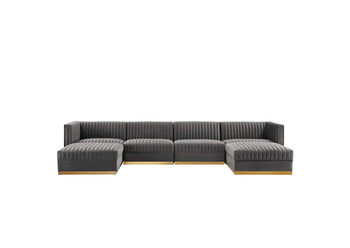 EEI-5841-GRY Sanguine 6-Piece Channel Tufted Performance Velvet Modular Sectional Sofa By Modway