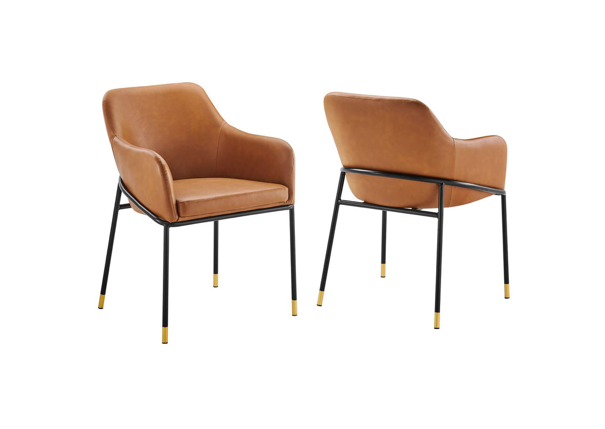 EEI-6027-BLK-TAN Jovi Vegan Leather Dining Chair Set Of 2 By Modway