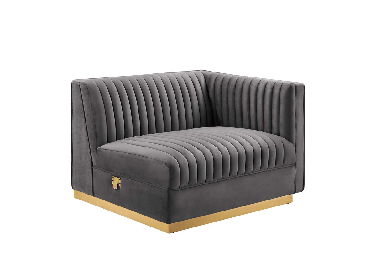 EEI-6032-GRY Sanguine Channel Tufted Performance Velvet Modular Sectional Sofa Right-Arm Chair By Modway
