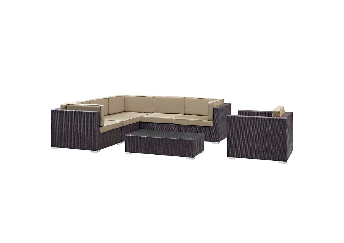 EEI-606-EXP-MOC-SET Corona 7 Piece Outdoor Patio Sectional Set By Modway