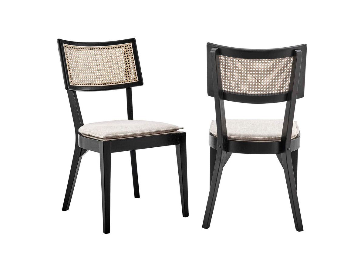 EEI-6080-BLK-BEI Caledonia Fabric Upholstered Wood Dining Chair Set Of 2 By Modway