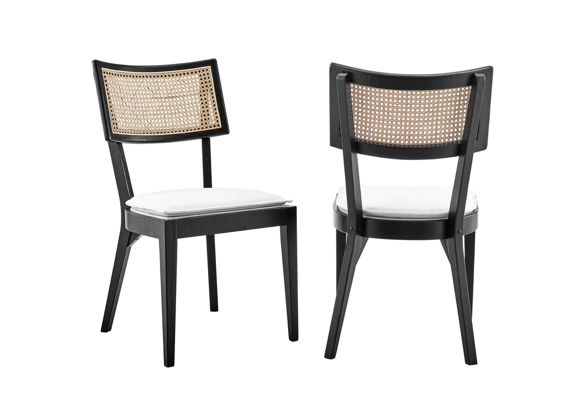 EEI-6080-BLK-WHI Caledonia Fabric Upholstered Wood Dining Chair Set Of 2 By Modway