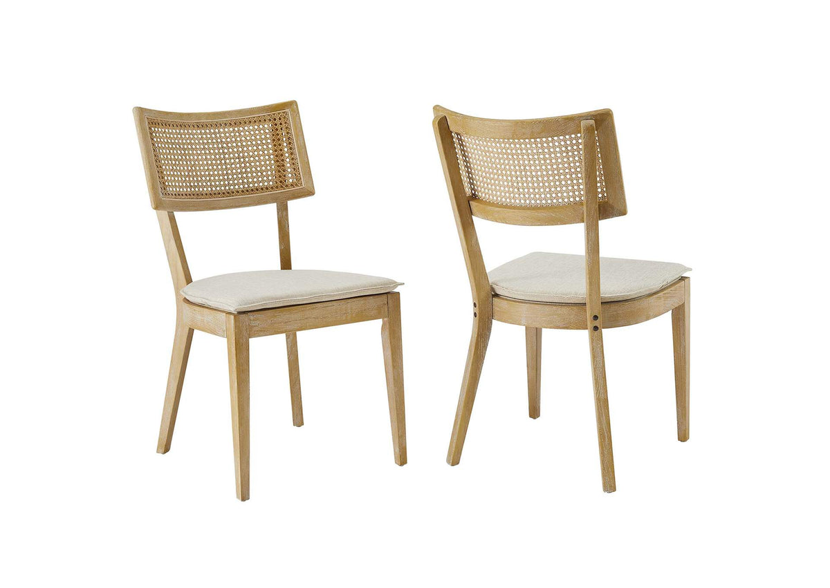 EEI-6080-GRY-BEI Caledonia Fabric Upholstered Wood Dining Chair Set Of 2 By Modway