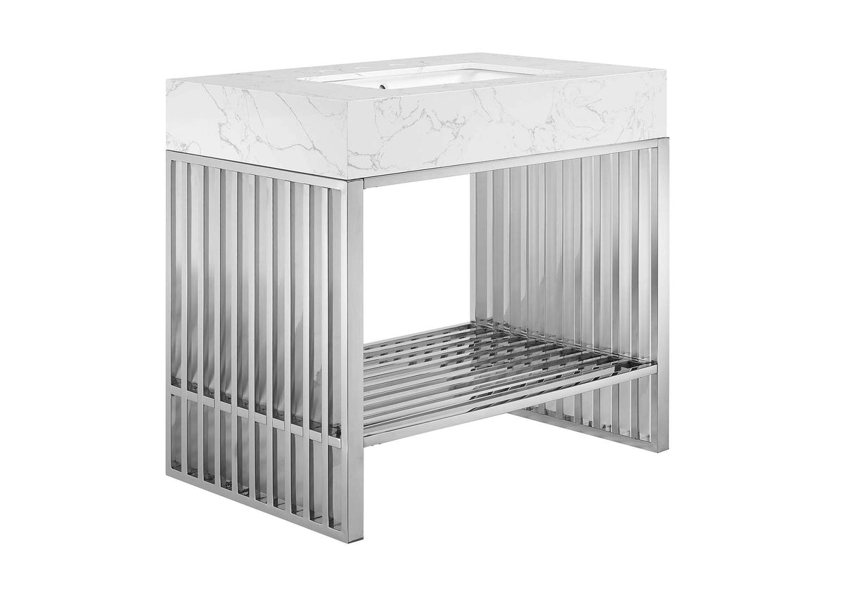 EEI-6107-WHI-SLV Gridiron 36" Bathroom Vanity By Modway