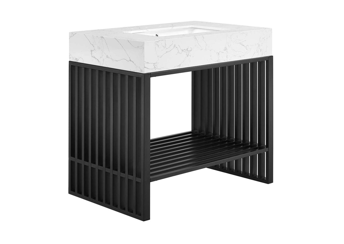 EEI-6108-WHI-BLK Gridiron 36" Bathroom Vanity By Modway
