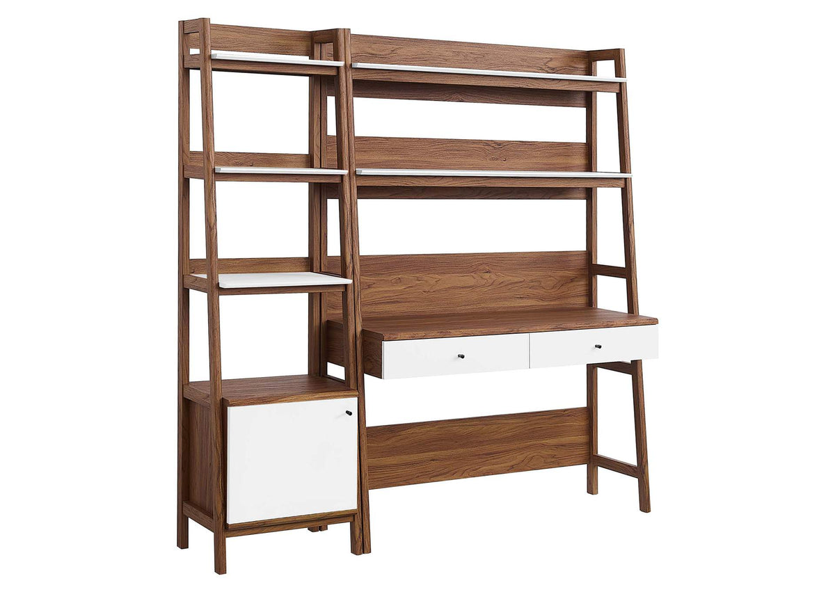 EEI-6111-WAL-WHI Bixby 2-Piece Wood Office Desk And Bookshelf By Modway