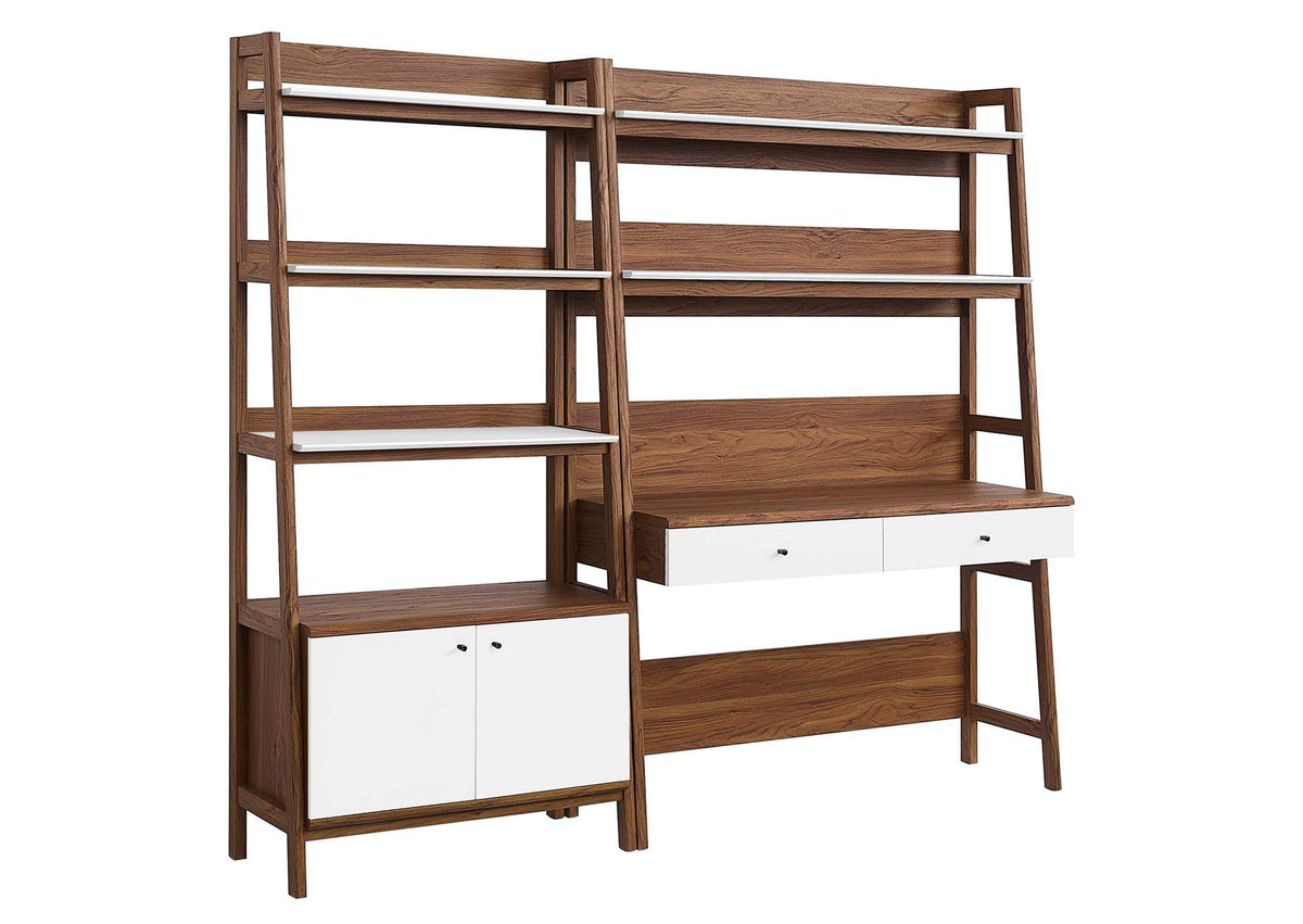EEI-6112-WAL-WHI Bixby 2-Piece Wood Office Desk And Bookshelf By Modway