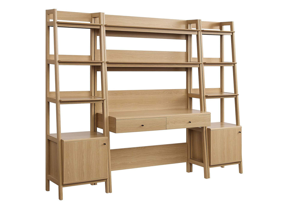 EEI-6114-OAK Bixby 3-Piece Wood Office Desk And Bookshelf By Modway