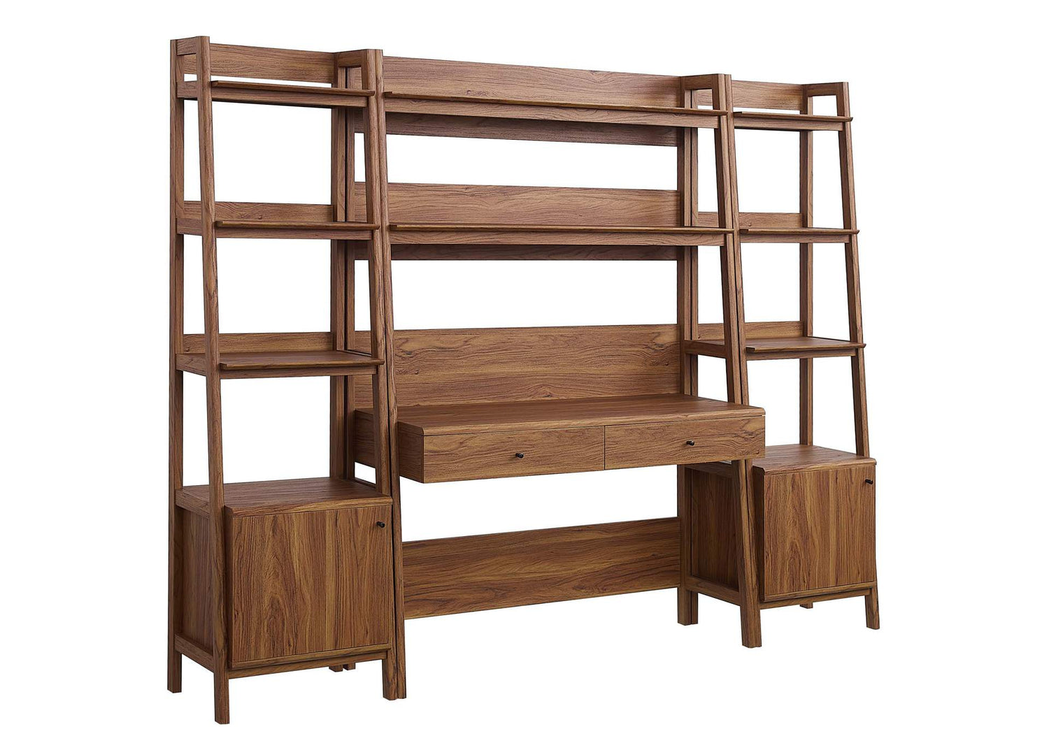 EEI-6114-WAL Bixby 3-Piece Wood Office Desk And Bookshelf By Modway