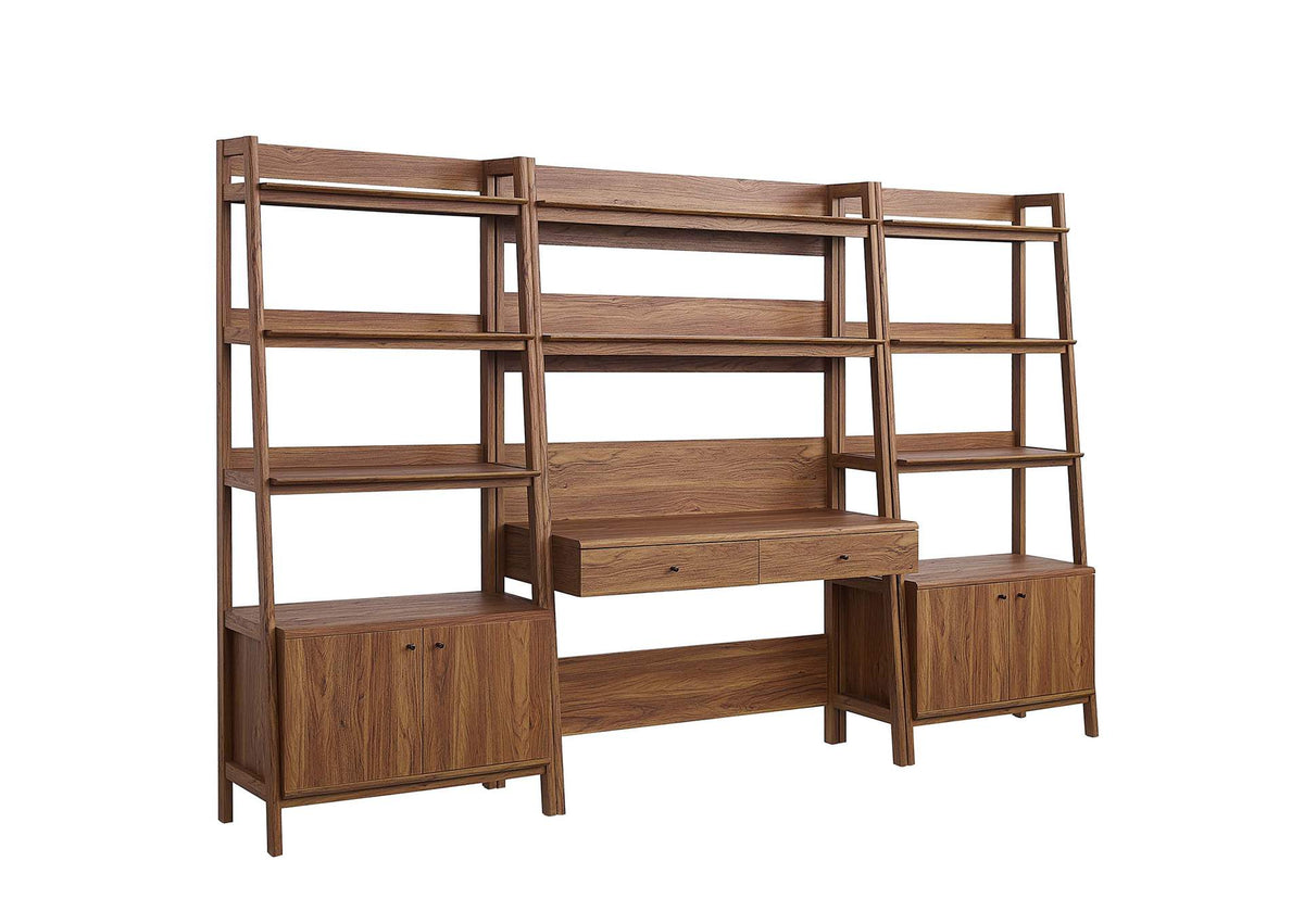 EEI-6115-WAL Bixby 3-Piece Wood Office Desk And Bookshelf By Modway