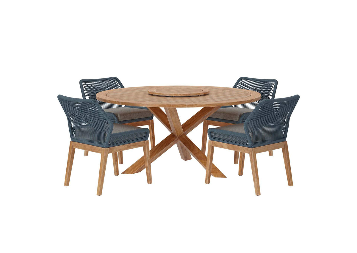 EEI-6118-BLU-GPH Wellspring 5 Piece Outdoor Patio Teak Wood Dining Set By Modway