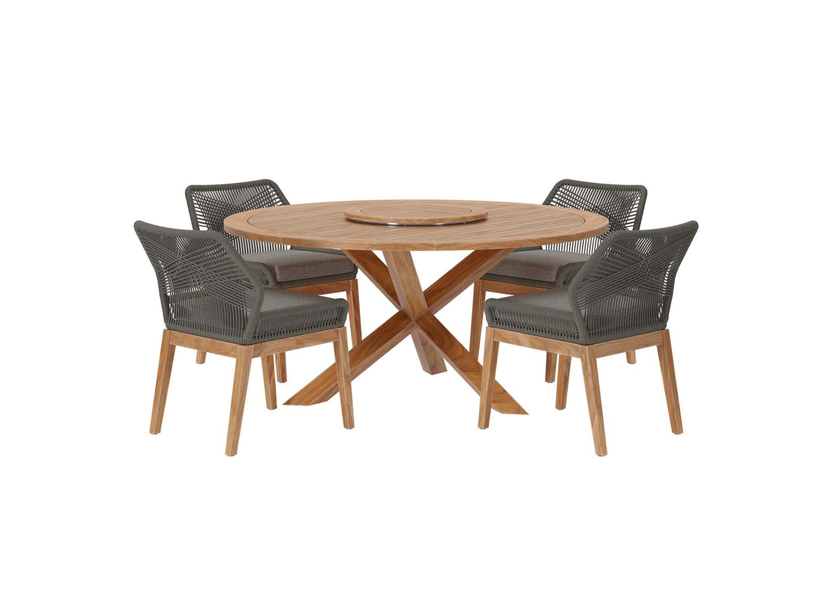 EEI-6118-GRY-GPH Wellspring 5 Piece Outdoor Patio Teak Wood Dining Set By Modway