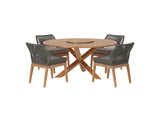 EEI-6118-GRY-GPH Wellspring 5 Piece Outdoor Patio Teak Wood Dining Set By Modway