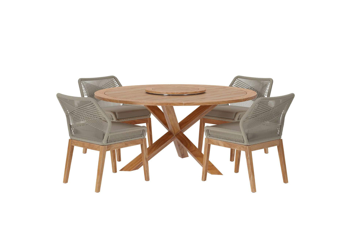 EEI-6118-LGR-GRG Wellspring 5 Piece Outdoor Patio Teak Wood Dining Set By Modway
