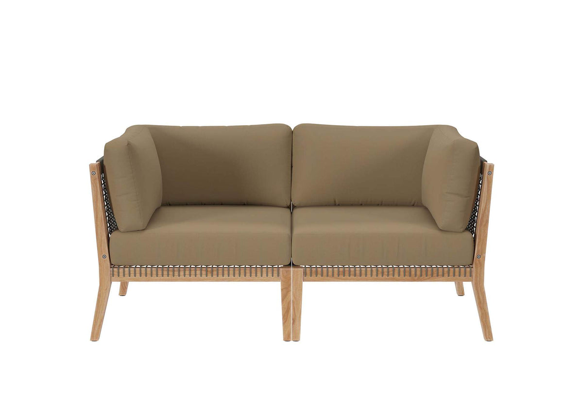 EEI-6119-GRY-LBR Clearwater Outdoor Patio Teak Wood Loveseat By Modway