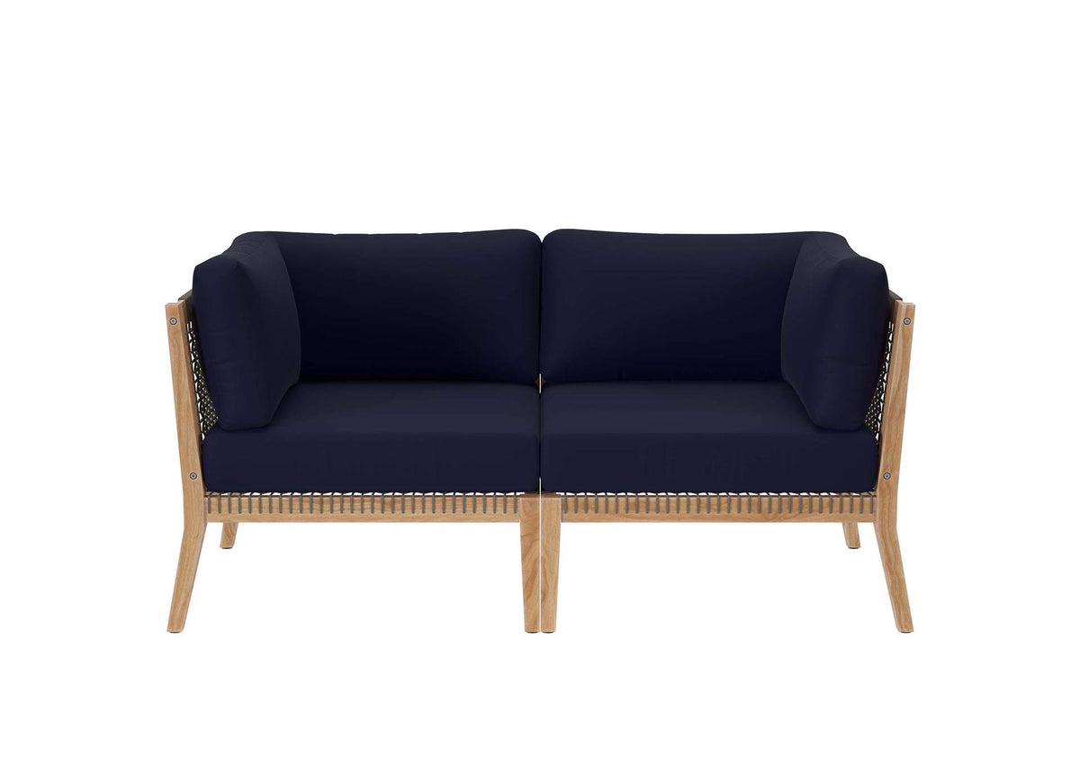 EEI-6119-GRY-NAV Clearwater Outdoor Patio Teak Wood Loveseat By Modway