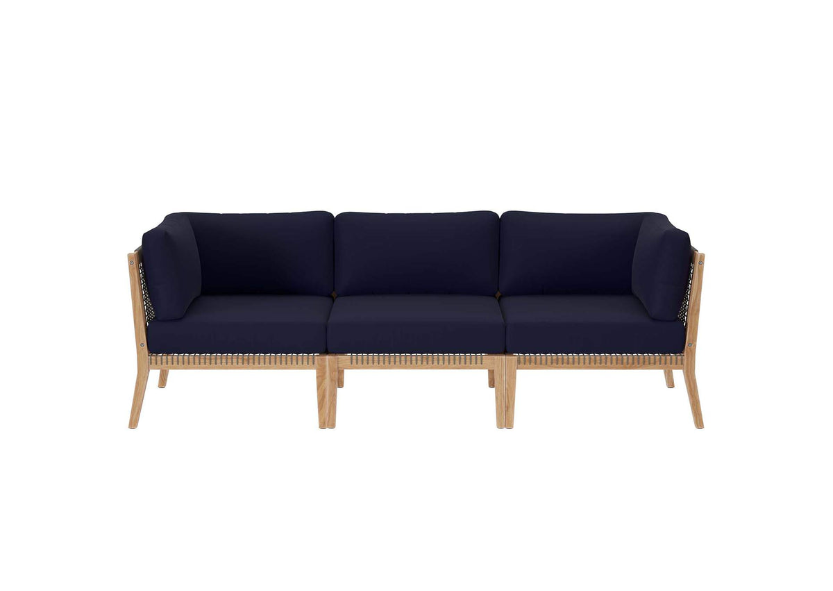 EEI-6120-GRY-NAV Clearwater Outdoor Patio Teak Wood Sofa By Modway
