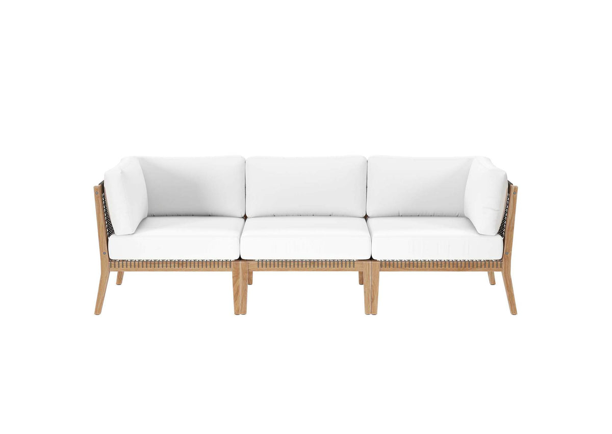 EEI-6120-GRY-WHI Clearwater Outdoor Patio Teak Wood Sofa By Modway