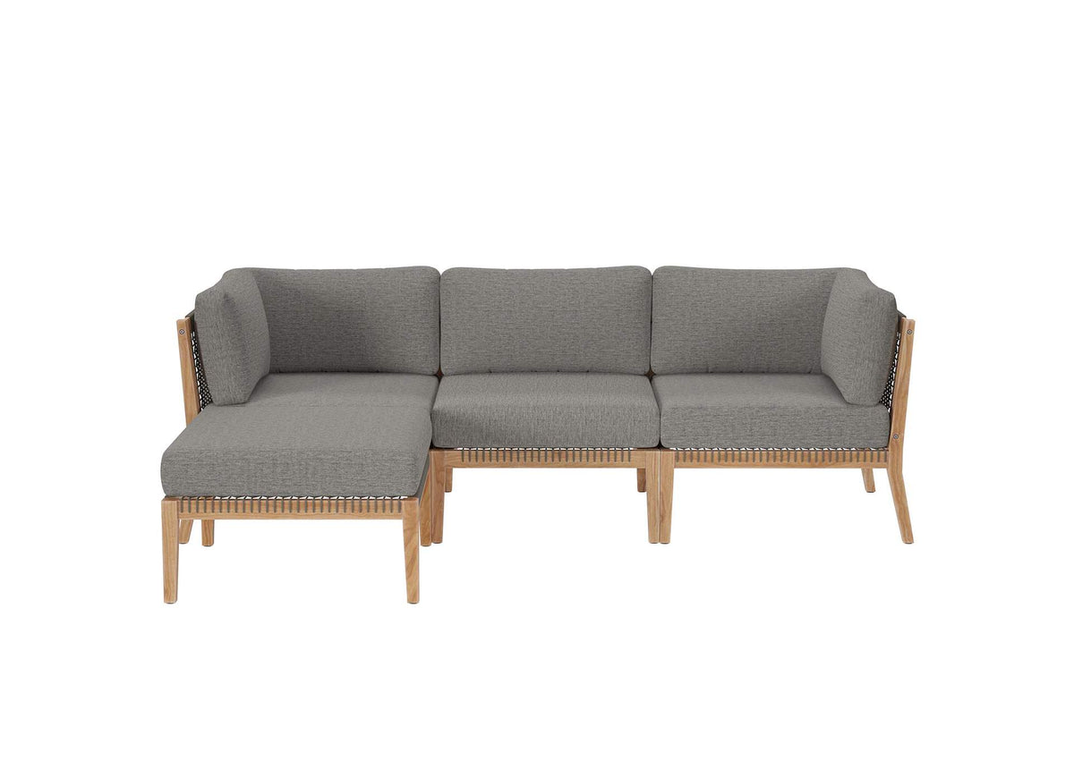 EEI-6121-GRY-GPH Clearwater 4-Piece Outdoor Patio Teak Wood Sectional Sofa By Modway