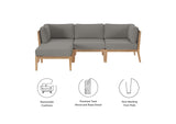 EEI-6121-GRY-GPH Clearwater 4-Piece Outdoor Patio Teak Wood Sectional Sofa By Modway