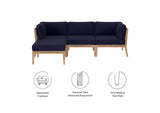 EEI-6121-GRY-NAV Clearwater 4-Piece Outdoor Patio Teak Wood Sectional Sofa By Modway
