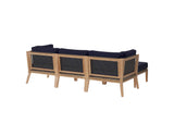 EEI-6121-GRY-NAV Clearwater 4-Piece Outdoor Patio Teak Wood Sectional Sofa By Modway