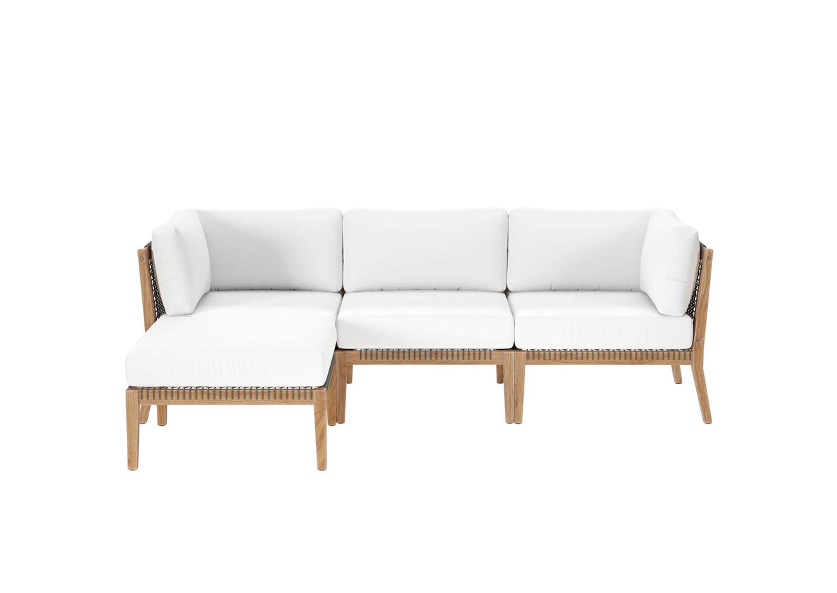 EEI-6121-GRY-WHI Clearwater 4-Piece Outdoor Patio Teak Wood Sectional Sofa By Modway